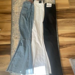 high waist Medium Wash button fitted denim bell bottom jeans SET 3